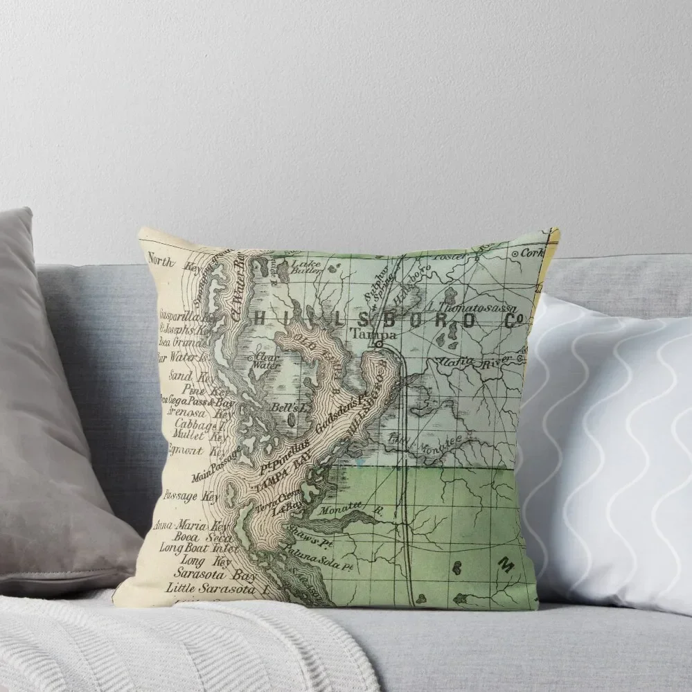 Vintage Map of Tampa Florida (1870) Throw Pillow luxury decor pillow cover christmas Luxury Pillow Case