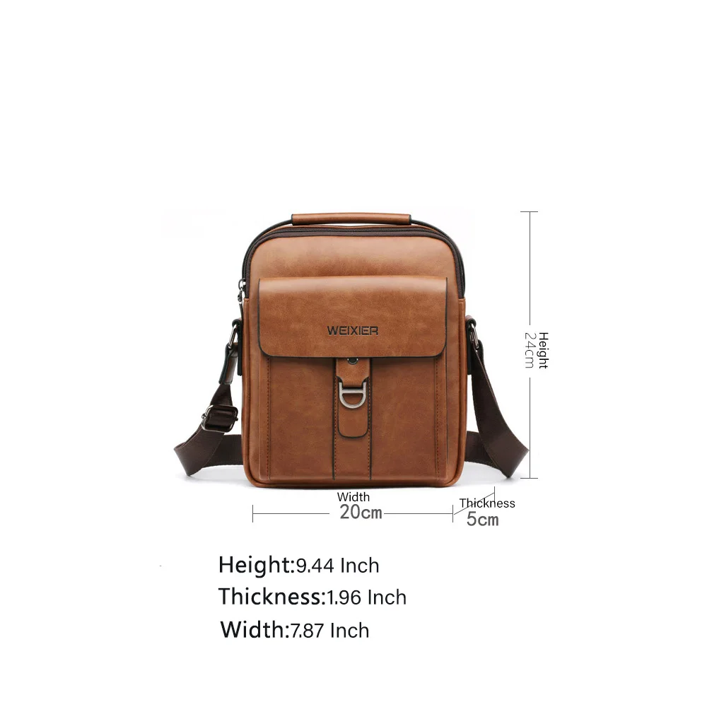 WEIXIER New Men Retro Briefcase Casual Shoulder Bag Fashionable Business PU Handbag Travel Crossbody Bags Outdoor Sports Man Bag