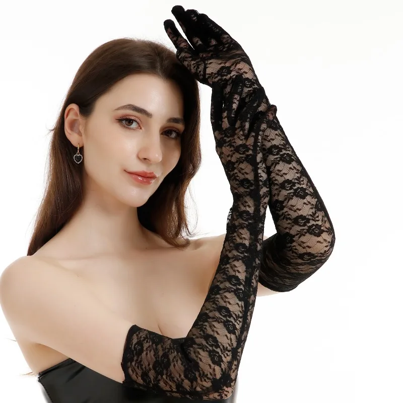 

Long Sunscreen Lace Thin 55Cm Small Flower Driving Gloves Retro Costume Stage Performance Gloves
