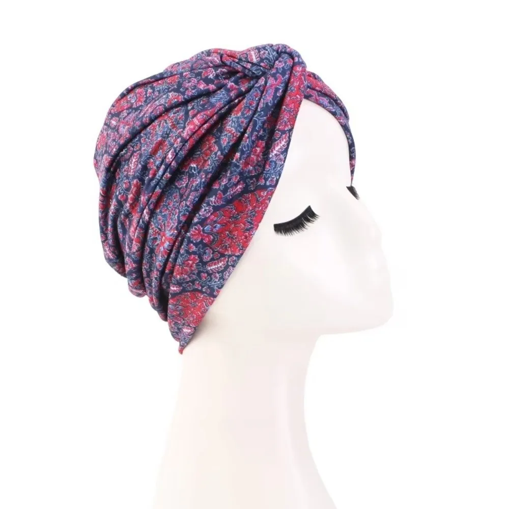 Casual Floral Print Women Turban Hat Elastic Breathable Hijab Scarf African Islamic Hair Loss Hat Chemo Islamic Arab Cap Hat