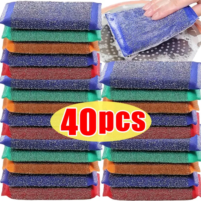 10/30pcs Steel Wire Sponge Wipe Non-stick Oil Brush Double Sided Cleaning Cloth Kitchen Dishcloth Scouring Pad Rag Cleaning Tool