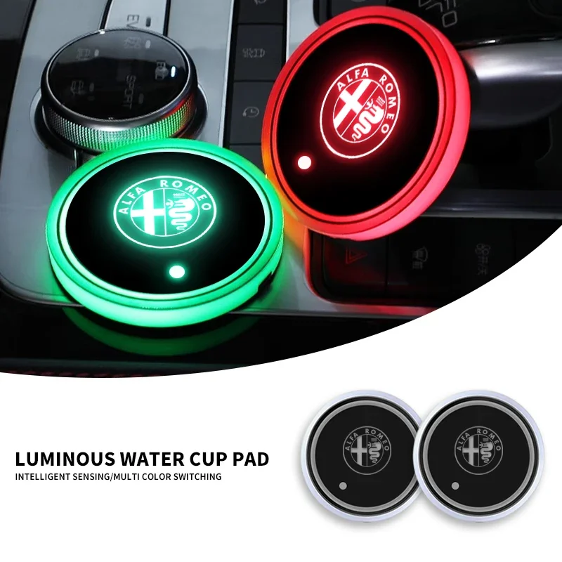 1/2pcs Colorful Universal LED Car Cup Holder RGB Light Mat Pad For Alfa Romeo Giulia Stelvio Giulietta 156 159 147 Mito Tonale