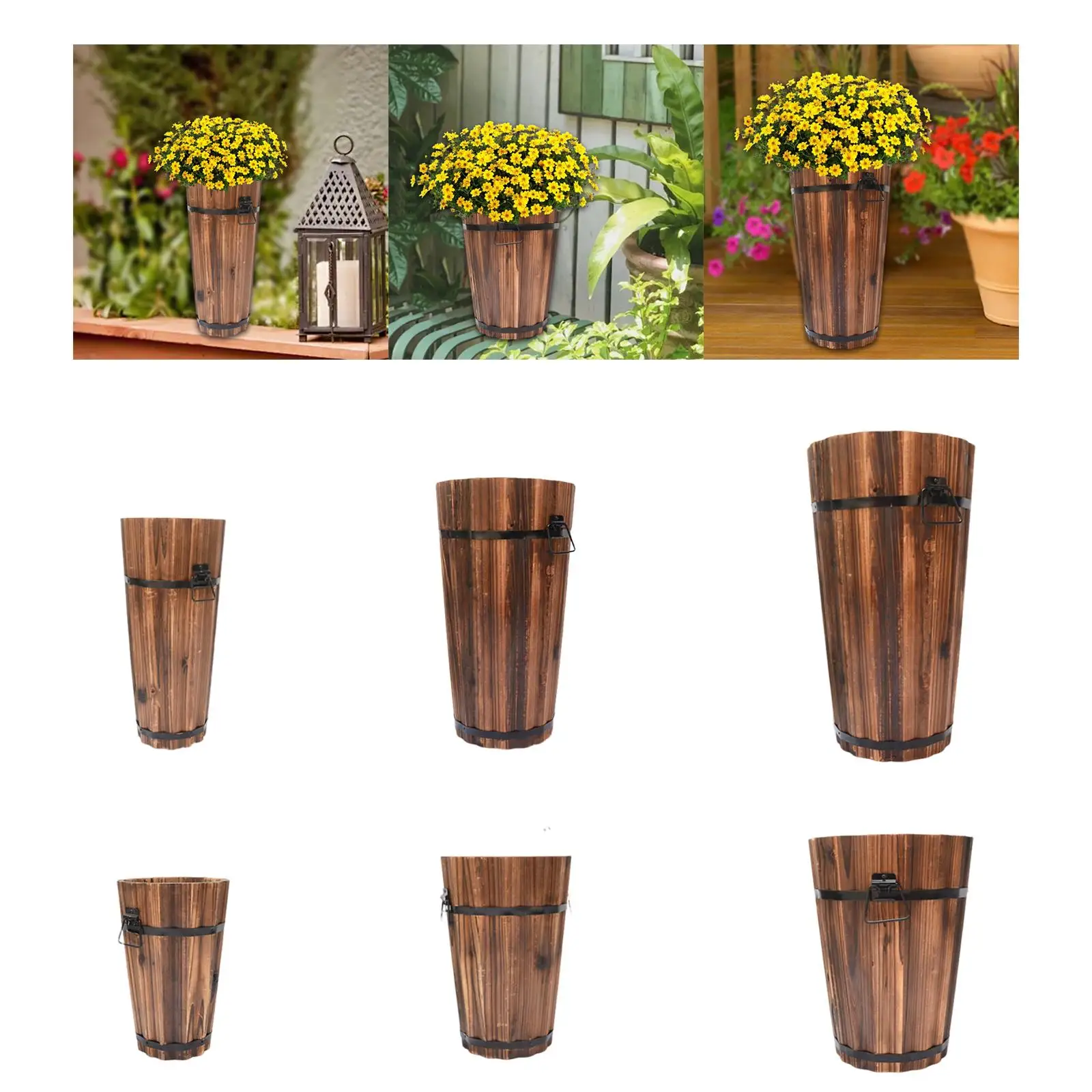 

Wooden Bucket Barrel Planter Container for Outdoor Plants Rustic Flower Pot