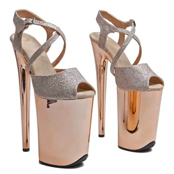 Leecabe 23CM/9 pulgadas brillo superior tendencia de moda exótica electrochapa plataforma tacones altos sandalias zapatos de baile en barra