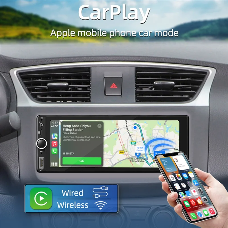 1 Din 6,86-дюймовый автомобильный радиоприемник, беспроводной Carplay, Android, авто, мультимедийный плеер, универсальный MP5-плеер, зеркальная связь, IPS-X64A