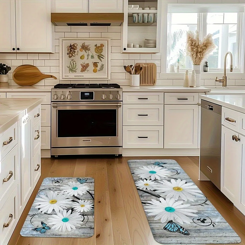 1PC Daisiea & Butterflies Kitchen Rug Non-Slip Door Mat Pop design Bathroom Rug Bath Mat Carpet for Home Sink Laundry Decor
