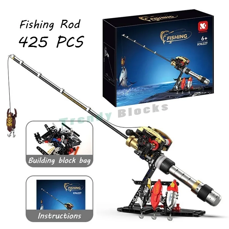 

425PCS Simulated Sea Fishing Rod Building Blocks,Creative Decor Kid Puzzle Assembly DIY Bricks Boy Adult Toys Holiday Xmas Gifts