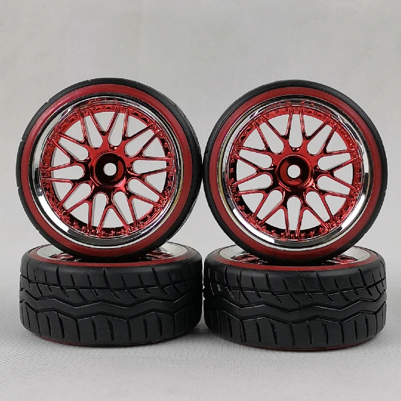 4pcs 3/6mm Offset 1/10 Scale Plastic Wheel Rim with Hard Plastic Tire with Soft Insert RC Car Drift On road Touring Model Hobby