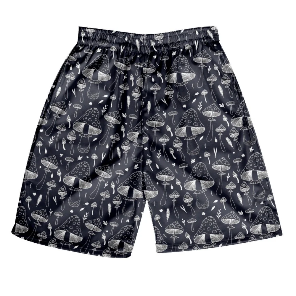 Psychedelic Mushroom Print Board Shorts For Men Neon Pattern Personality Drawstring Beach Shorts Summer Harajuku Short Pant