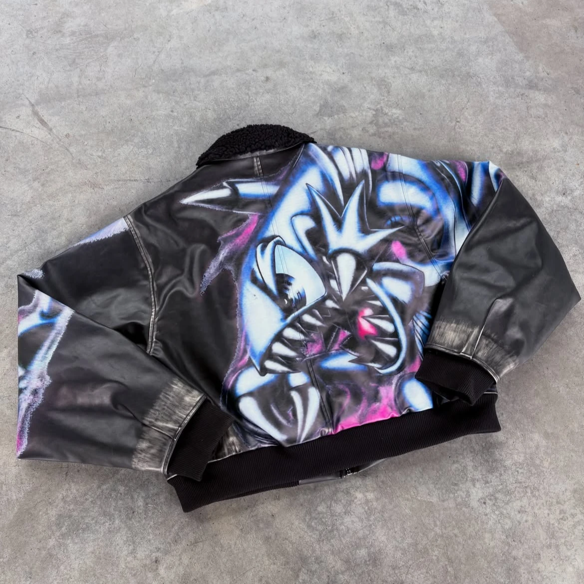 Men Y2K Punk Retro Silver Dragon Graffiti Imitation Leather Er Jacket Plush Collar Zipper Casual Streetwear Winter Outerwear