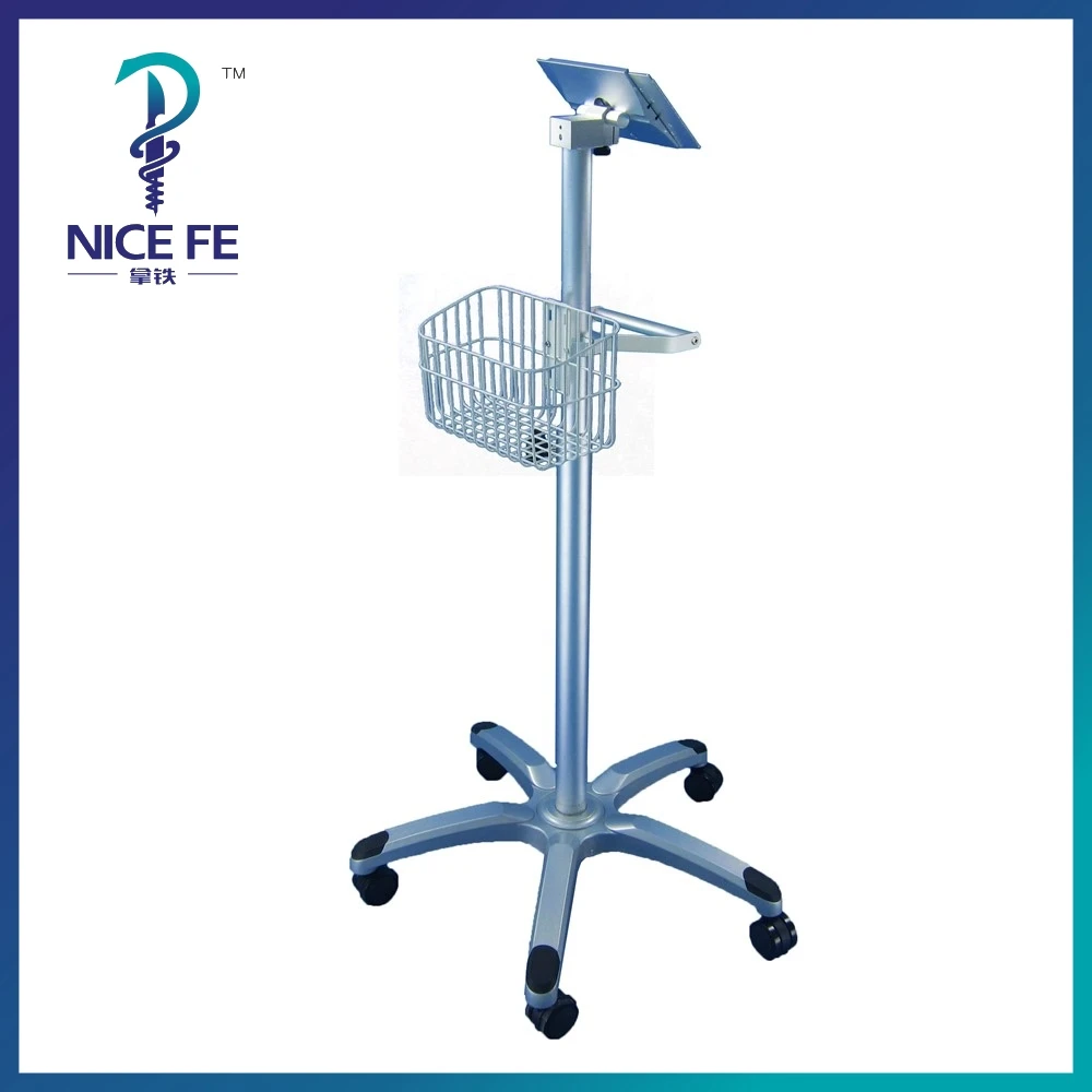 Medical Standing Trolley Rolling Cart Aluminum Alloy Manual Lifter Trolley With Adjustable Platform