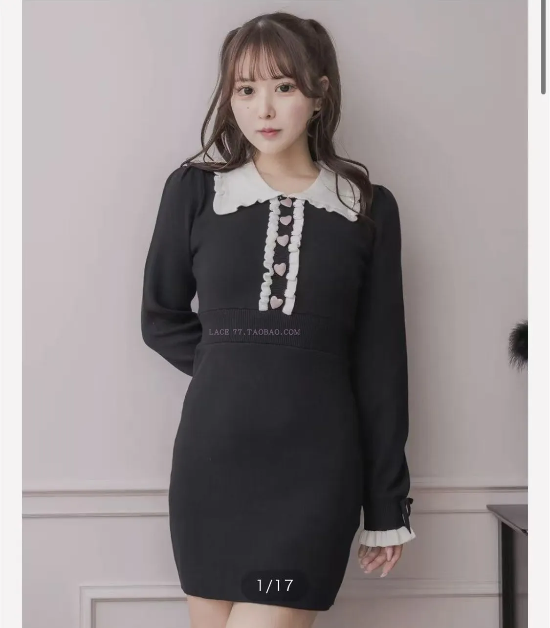 Vestidos de manga larga de otoño estilo japonés Original de gama alta pata de gallo Jacquard Patchwork con volantes vestido de punto de cuello pequeño