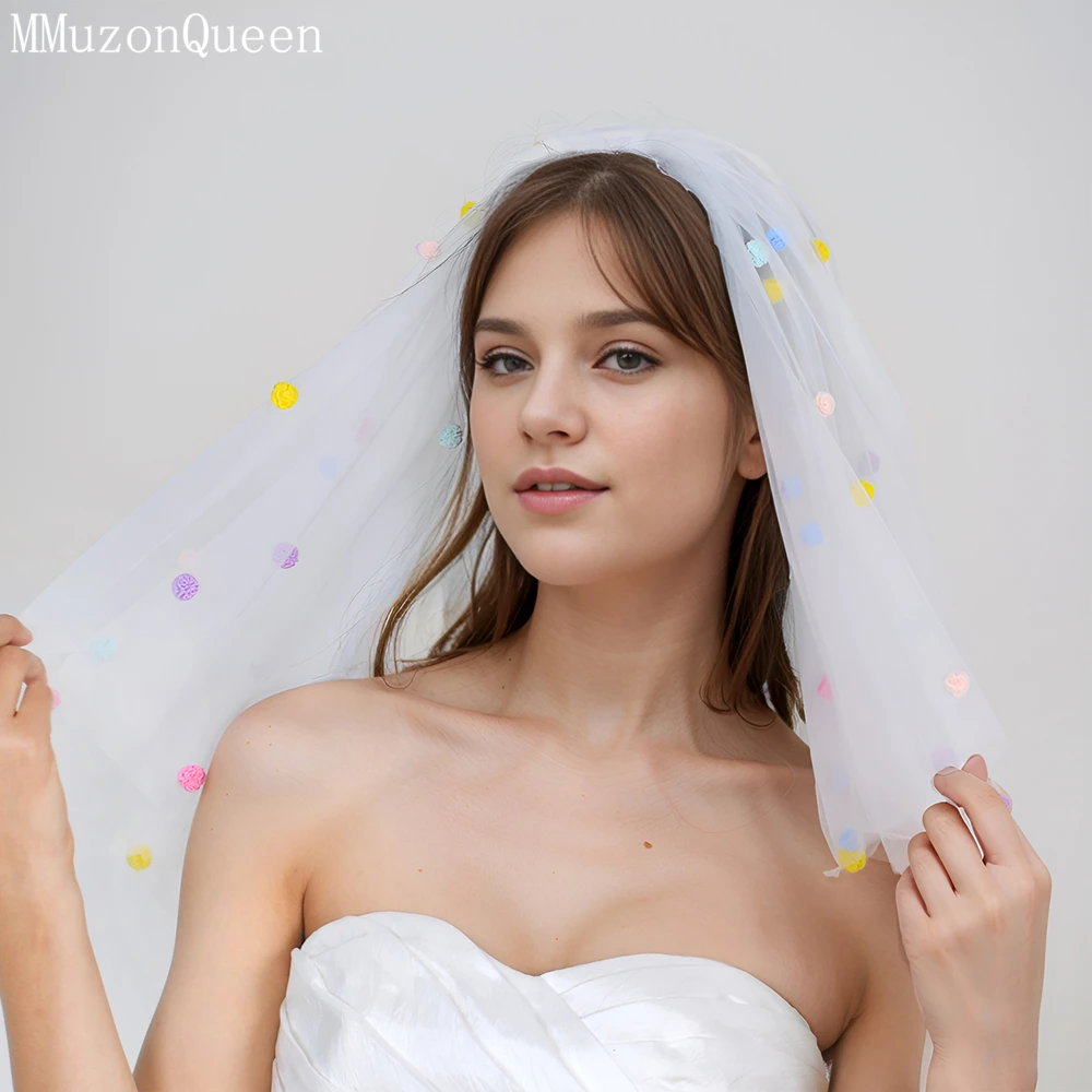 MMQ Bride Wedding Veil Dopamine Color Ball Short Double Cute Lively Lady Can Customize Photo Props M145