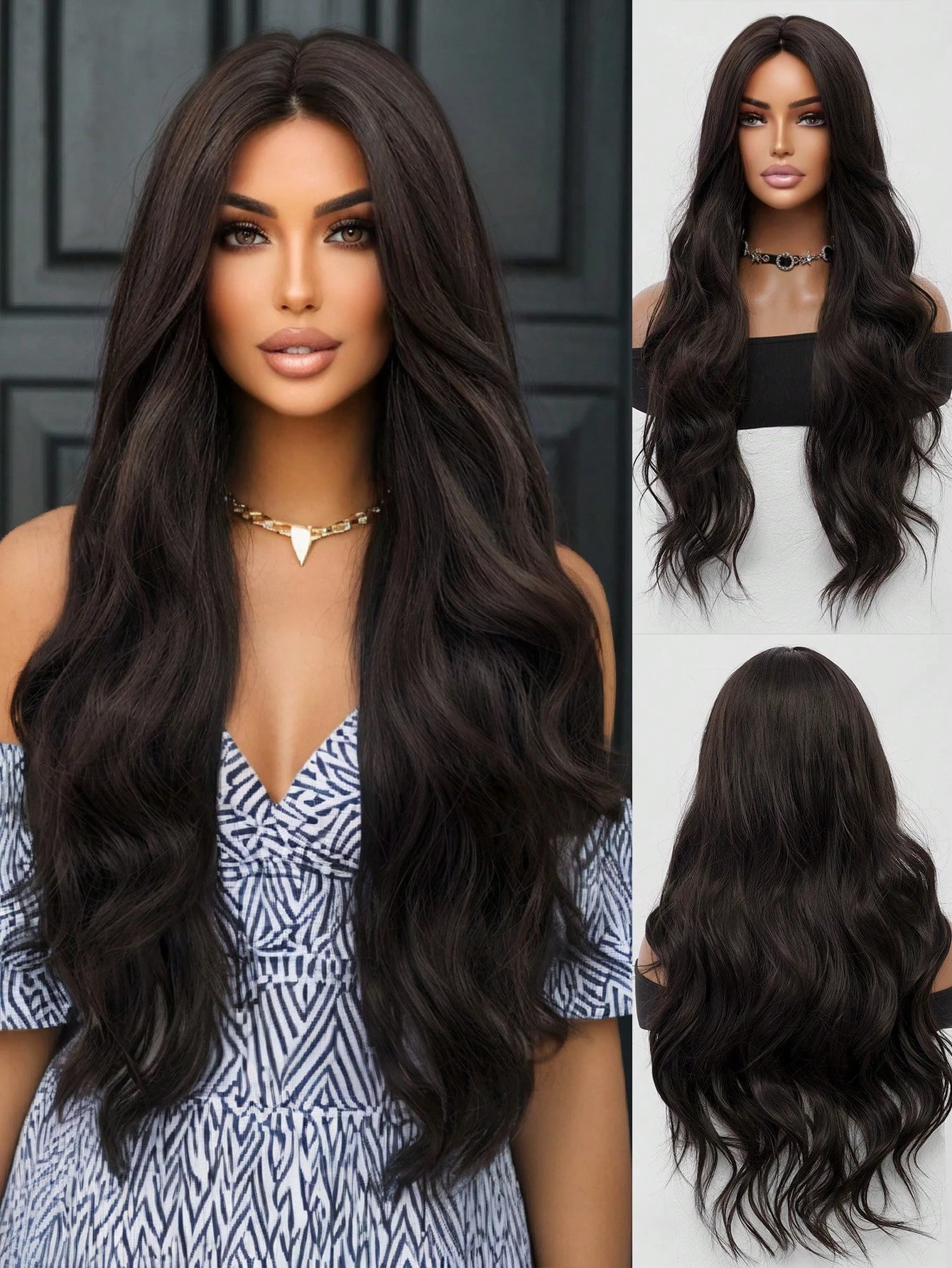 

Шикарная и гладкая длинная волнистая прическа, коричневый натуральный эффект, создающая очаровательный образ. Парик для повседневного использования, из синтетических материалов, стильный и модный, с возможностью укладки по вашему желанию. Романтичный и эл