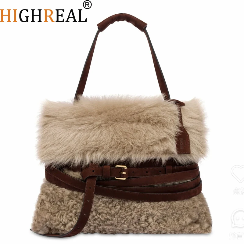 

Faux Fur Tote Bag Women's Bucket Plush Luxury Design Ladies Handbags Soft Winter Crossbody Shoulder Bags Bolsa Feminina