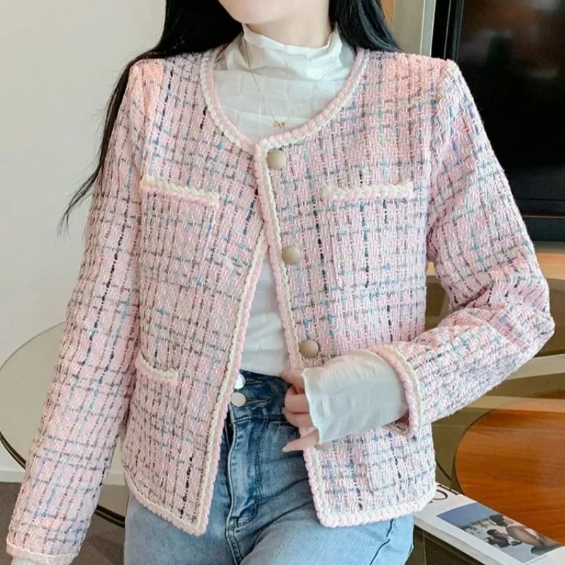 Misturas curtas jaqueta mulher meio único à venda barato manga longa tweed lã mistura casaco para mulher elegante estilo coreano roupas