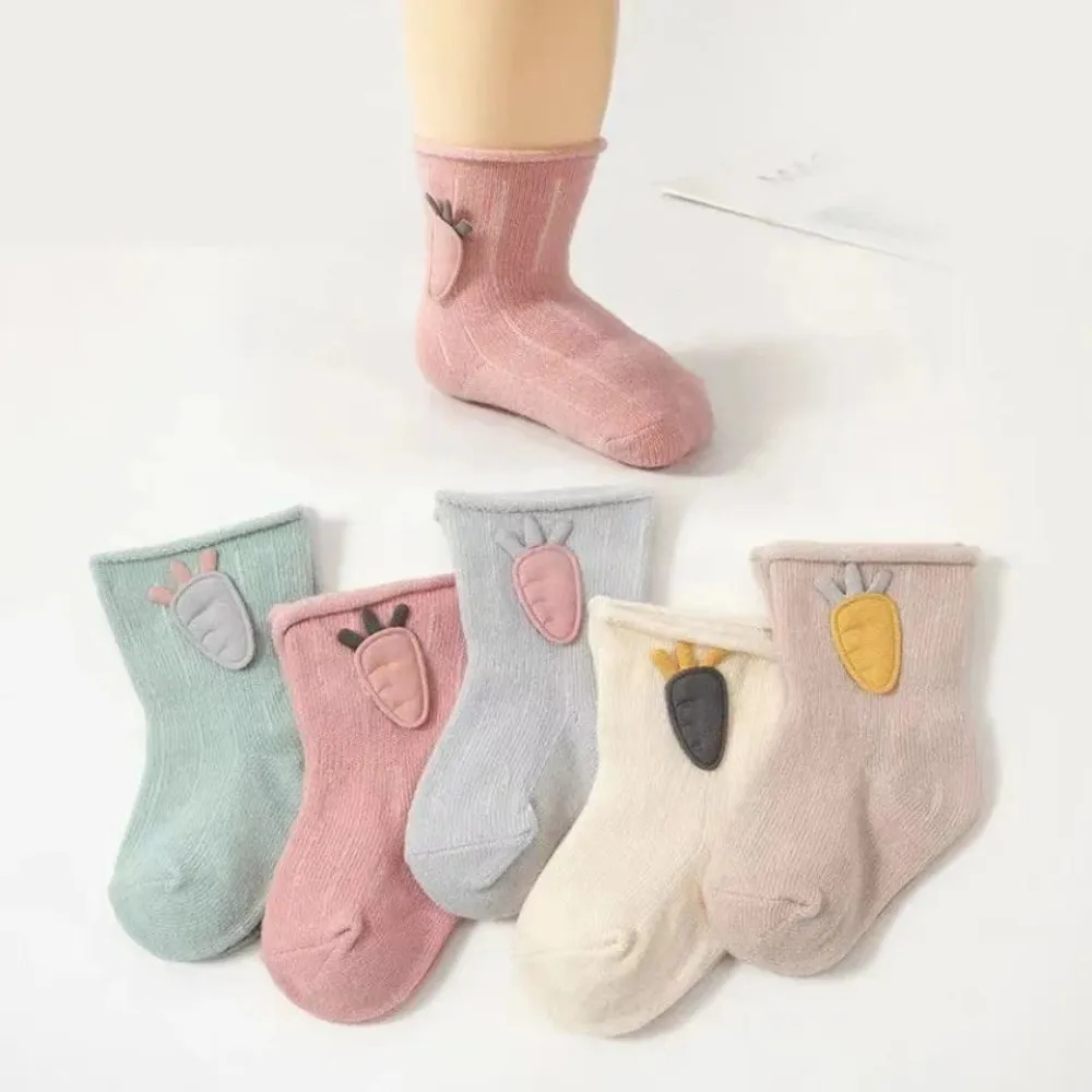 

5Pairs Cute Carrot Baby Socks Soft Cotton Newborn Sock Princess Infant Toddler Girls Boys Cute Breathable Socks 0-6 Months