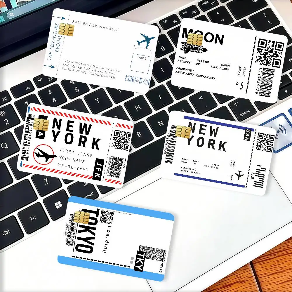 Boarding Pass Plane Ticket Credit Skin Cover Card Stickers 4PCS Film Bus Pass Front Decoration Bank Debit Waterproof