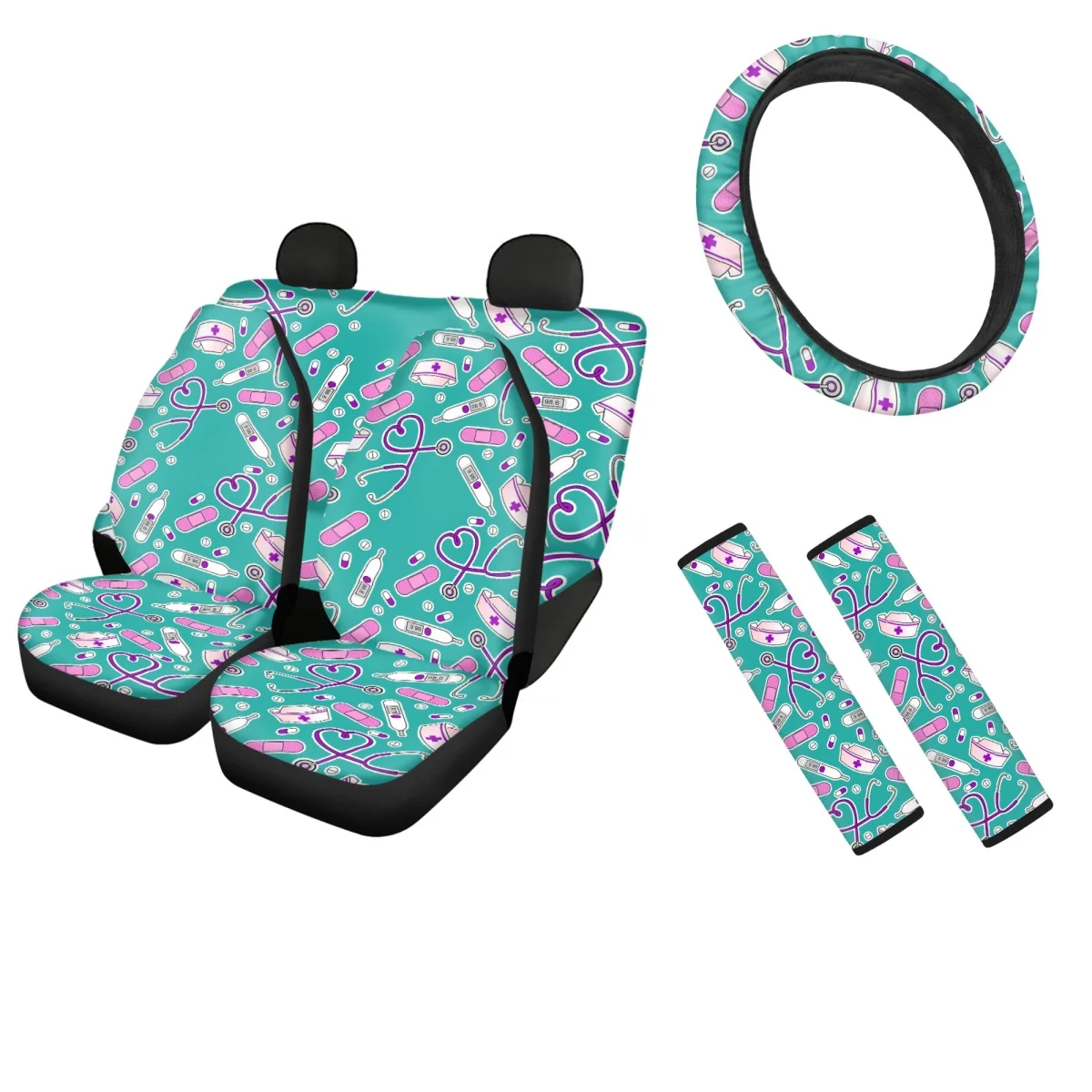 

Front and Back for Car Seat Covers Cute Veterinarian Technician Design Car Accessory Steering Wheel Set of 2 Safety Belt Covers