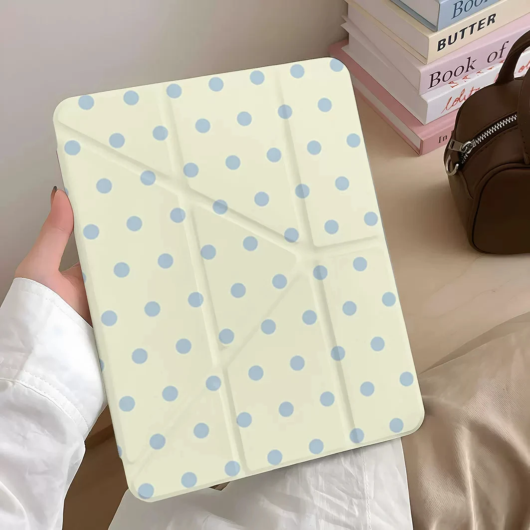 Korean Ins Blue Yellow Polka Dots Y2K Cover For iPad Pro 13 11th M5 M4 12.9 A16 10 8 7 9th 10th Air 11 M2 M3 Mini Tablet Case