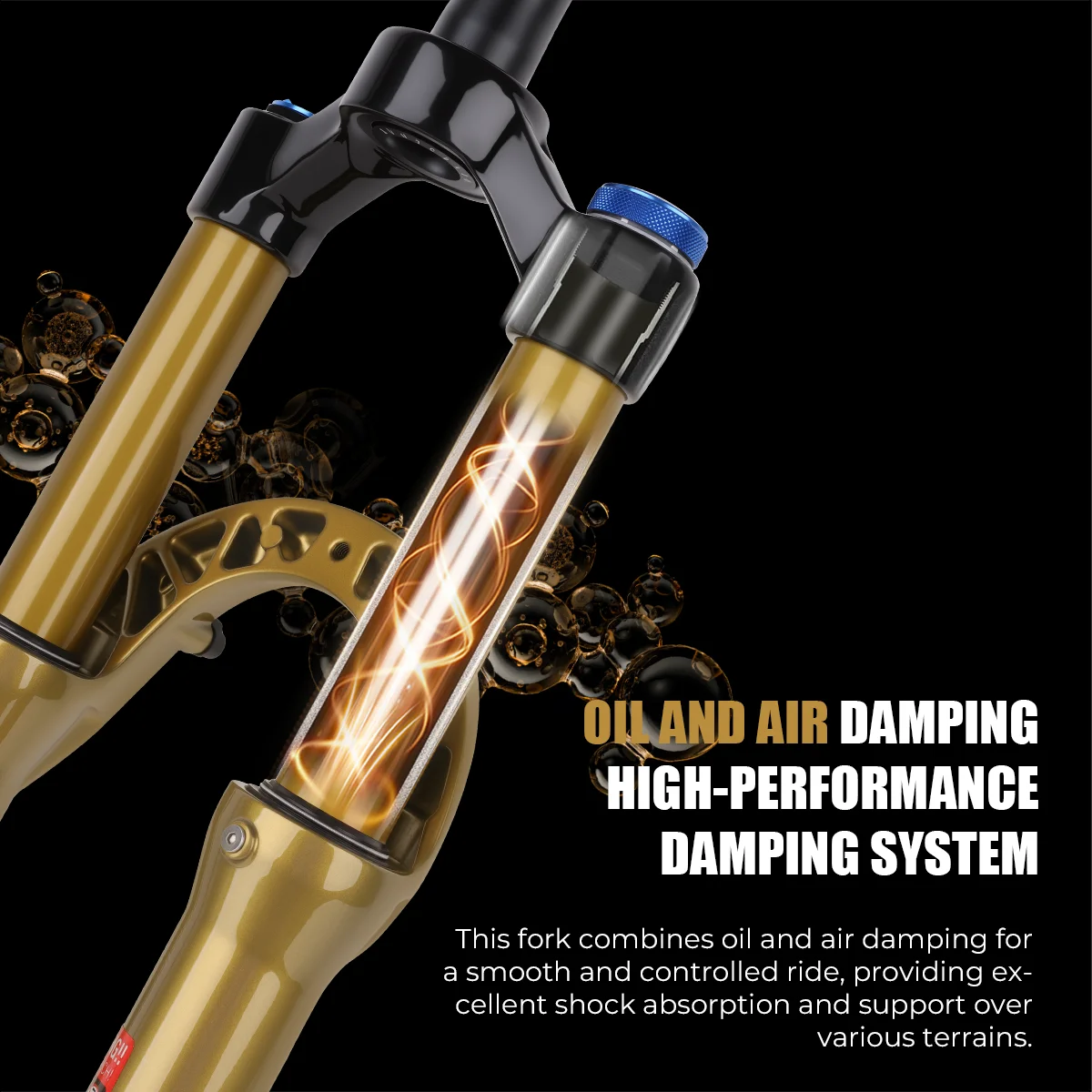 BOLANY 32mm Bike Air Fork 27.5/29inch 120mm Travel Golden Oil Air Suspension Lightweight 9x100mm Quick Release Bicycle Fork