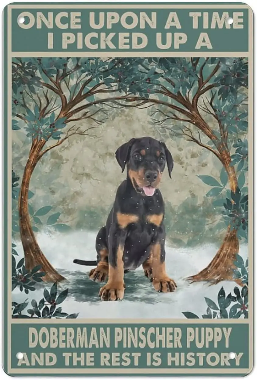 1P,Tin Sign Doberman Pinscher Puppy Metal Poster Tin Signs Painting Retro Metal Poster Bathroom Vintage Wall Decor 8 X 12 Inch