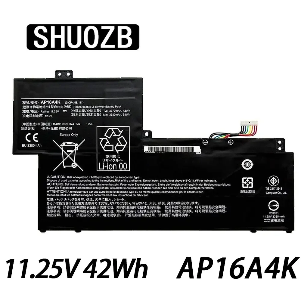 

SHUOZB AP16A4K Laptop Battery For Acer Swift 1 SF113-31 series ASPIRE 11 AO1-132 N16Q9 NE132 KT.00304.003 11.25V 42WH 3770mAh