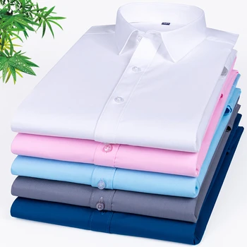 8XL 비 다림질 극상 드니어 대나무 섬유 부드럽고 아늑한 캐주얼 셔츠, 남성 긴 소매 슬림핏 & 반팔 남성 셔츠