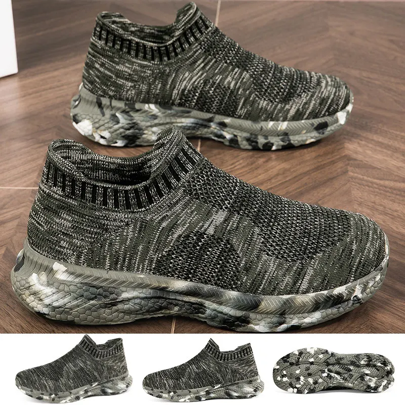 Camouflage Sneakers Army Green Casual Shoes Outdoor Breathable Women Men Running Shoes Lace Up Mesh Sock Shoes Size 36-45