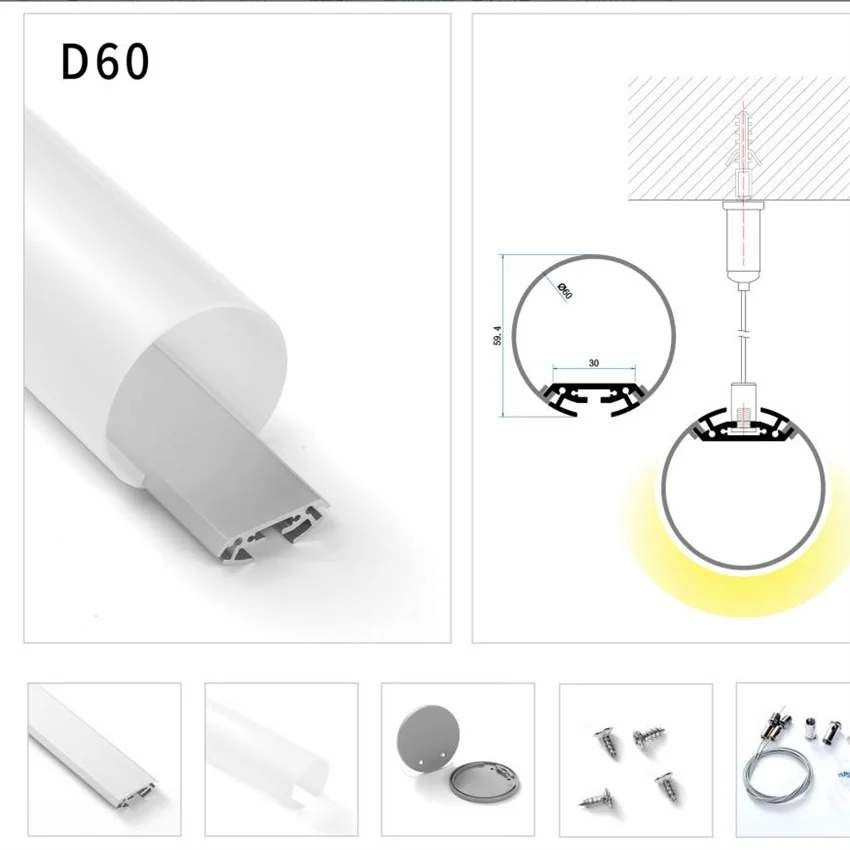 0,5 m/szt. Darmowa wysyłka 2022 gorący bubel o średnicy 60mm okrągły okrągły profil aluminiowy led