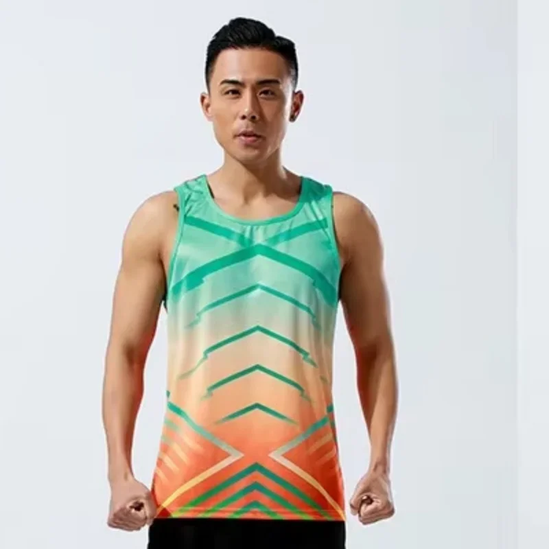 

New Summer Fashion Men's Sleeveless T-Shirt Classic Colored Stripes Printed Man Tank Tops Outdoor Running Sports Quick Dry Vests