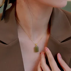Ventfille Hetian Jade Pendant Necklace for Women Girl Gift Light Luxury Niche 2022 New 14k Gold Plated Clavicle Chain Jewelry