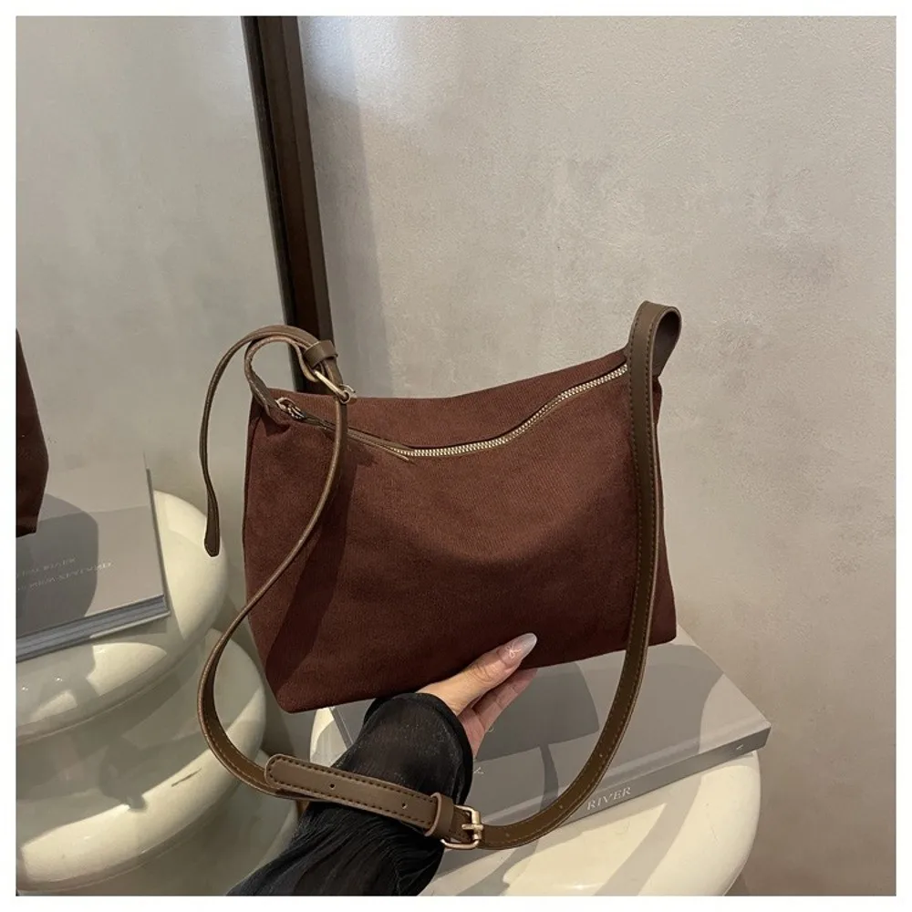Große Schultertasche aus Wildleder mit Reißverschluss, Crossbody-Tasche mit verstellbarem Riemen, Damenhandtasche, Pendler-Boston-Tote-Bag, elegante Taschen – Detail 9