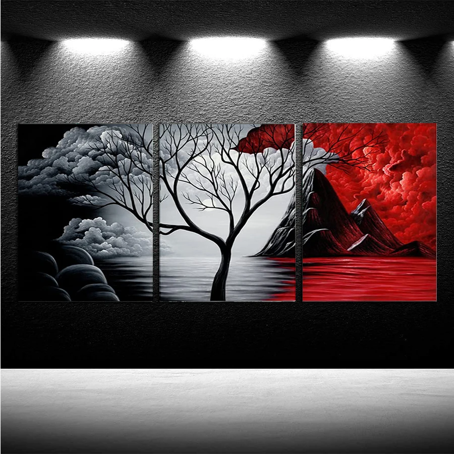 Diamond Painting Fantasy Abstract Mountain Flower and Tree Art 5d Cross Stitch Diamond Embroidery Mosaic Gift Home Decorx3pcs