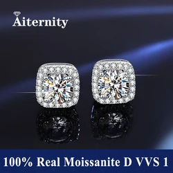 D Color VVS1 Moissanite Square Stud Earrings Women 925 Sterling Silver Moissanita Ear Studs Platinum Finish Pass Diamond Tester