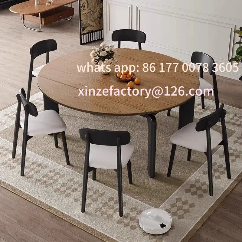 

Customizable retro style ash wood dining table household small apartment retractable dual-purpose table all solid wood
