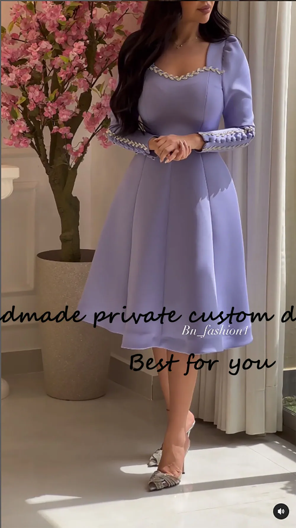 Viisher Lavender Short Prom Dresses with Beads Satin A Line Dubai Arabic Formal Evening Dress Tea Length Celebrate Party Dress