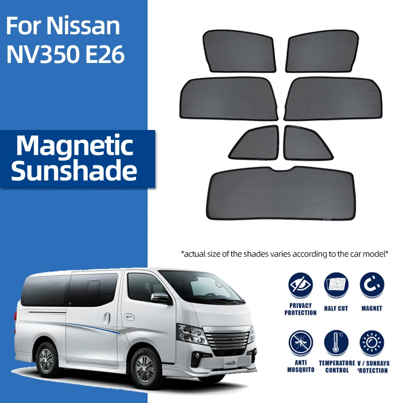 For Nissan NV350 E26 Caravan 2012-2024 Car Magnetic Sunshade Front Windshield Curtain Rear Side Window Mesh Sun Shade Visor