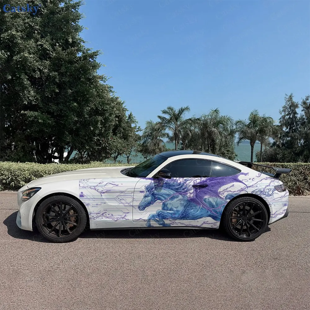 2pcs Purple Lightning Pegasus, Durable, Fade-resistant, Enhance Vehicle Aesthetics With Bold Artistic Design Car Vinyl Wraps