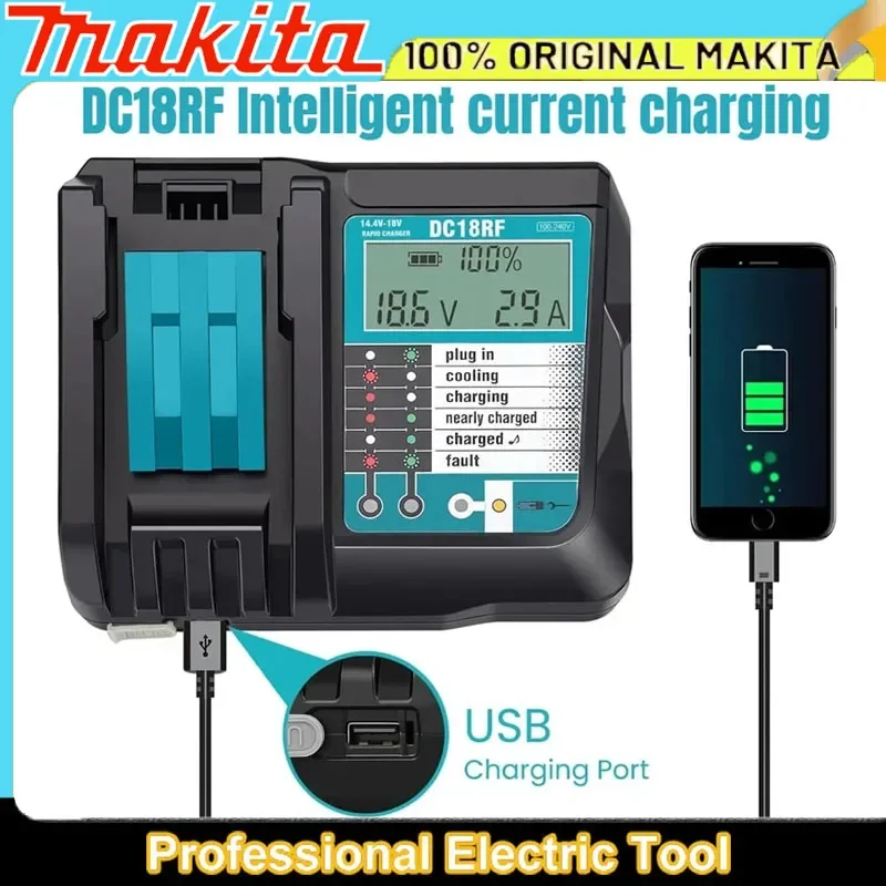 

Makita DC18RF Li-ion Battery Charger 3.5A Charging Current 14.4V 18V BL1830 Bl1430 DC18RC DC18RA Power Tool with USB