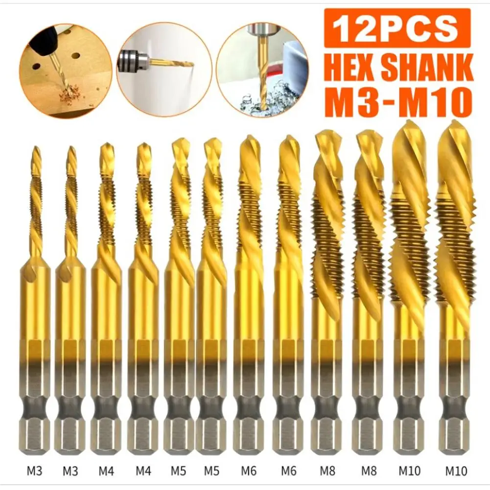 12pcs Impact Driver Bits 12PCS Metric Thread M3 M4 M5 M6 M8 M10 Screw Tapping Tools 1/4