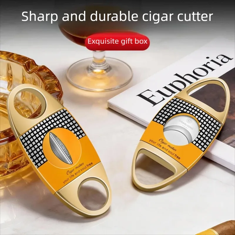Stainless Steel Cigar Scissors Sharp Smooth Portable Flat/V-shaped Large Caliber Exquisite Cutter for Premium Cigar Gift for Men