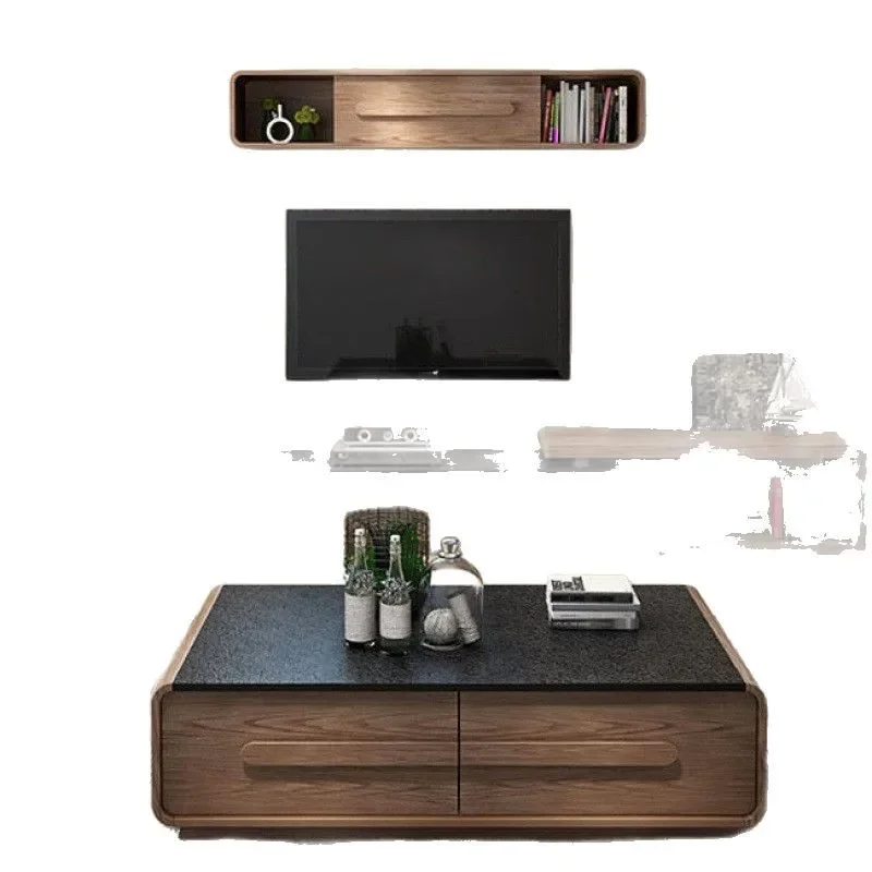 

Coffee table TV cabinet Modern simple marble retractable TV cabinet Volcanic stone complete combination