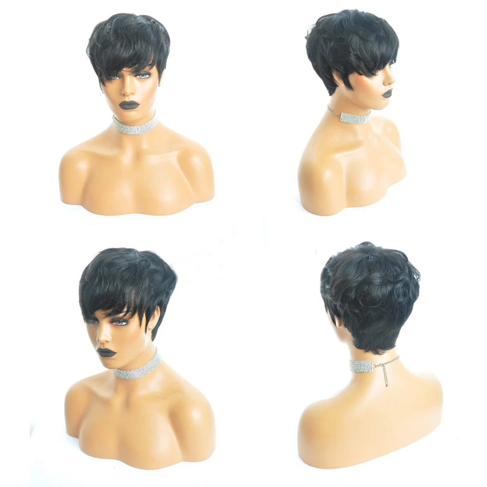 Short Pixie Wigs for Black Women Short Black Curly Pixie Wigs Synthetic Hair Wigs for Black Women Natural Wavy Black Pixie Cut W