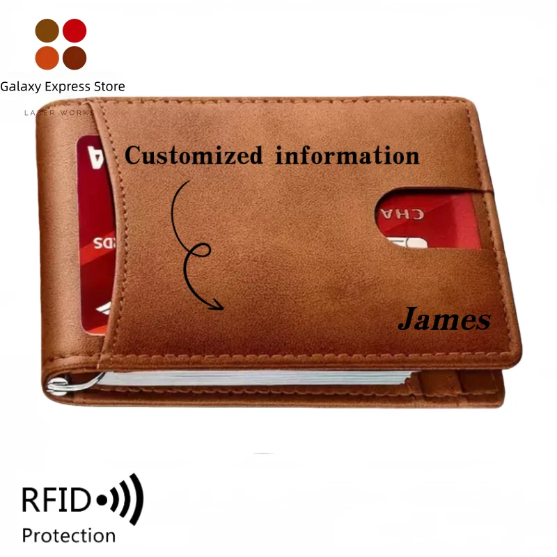 

Мужской тонкий RFID-кошелек с зажимом для денег, держателем для карт и ручки, с возможностью персонализации текста и имени | Стильный кошелек