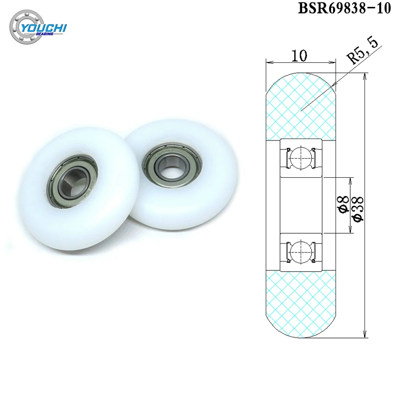 Rouleaux enduits de plastique de roue de rameur POM, rouleaux de machine à ramer, BSR69838-10 8x38x10mm, 4 pièces, OD 38mm