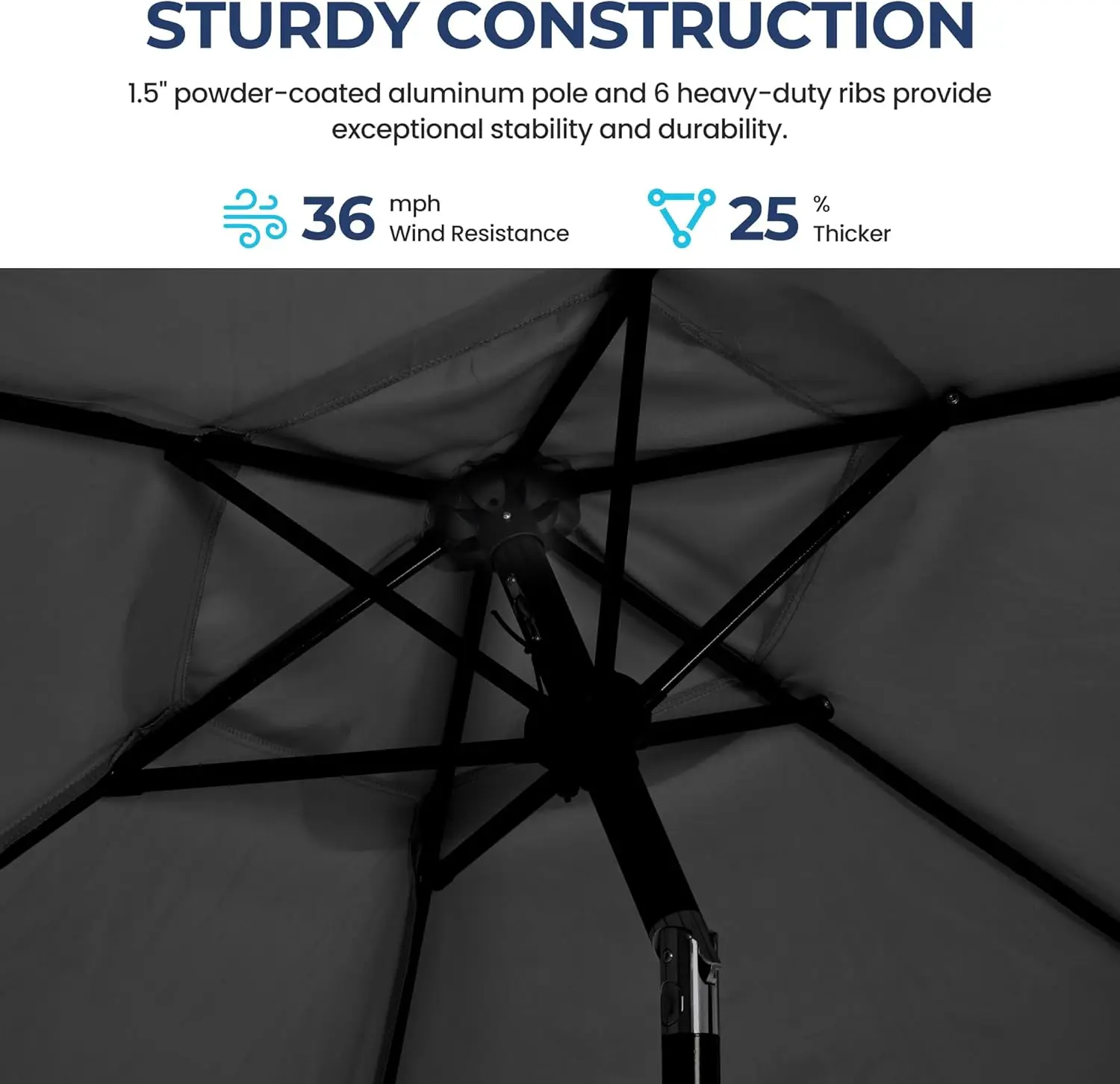 مظلة فناء خارجية مع زر ضغط وإمالة وكرنك، مظلة بوليستر كبيرة ذات عمود معدني للاستخدام في السوق