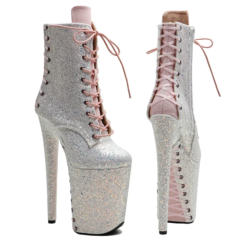 Leecabe-Chaussures de danse en PU à paillettes, bottes sexy à talons hauts, plateforme, strip-teaseuse, tige, 23cm, 9 pouces