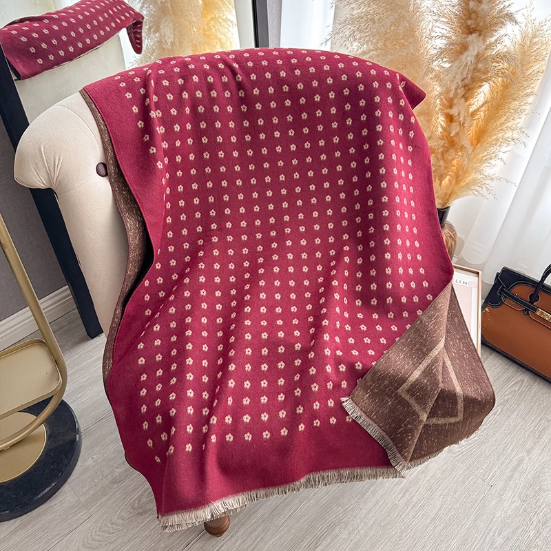 المرأة الدافئة فو الكشمير شال الخريف الشتاء الأزهار الجاكار وشاح التفاف وظيفية الرقبة حماية بطانية نمط