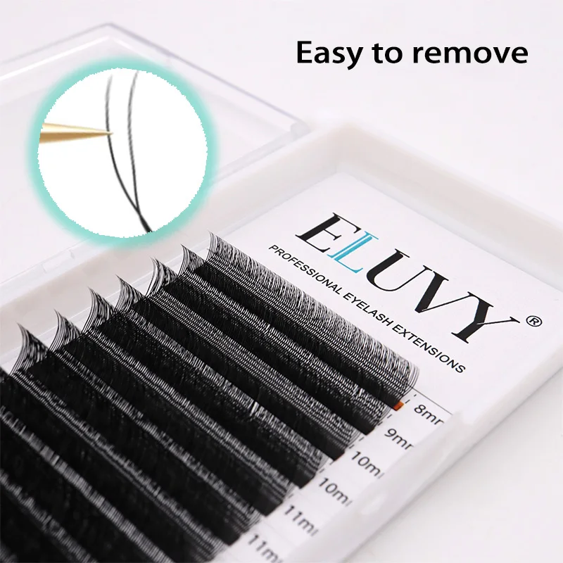 ELUVY U 字型パラレルフラワーまつげエクステンションマットブラックダブルヒント YY ボリュームソフトでふわふわつけまつげ